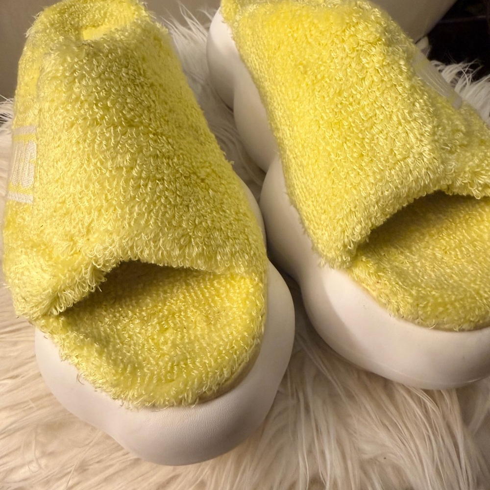 Cute Yellow Terry Cloth Slide Sandals with White Platform